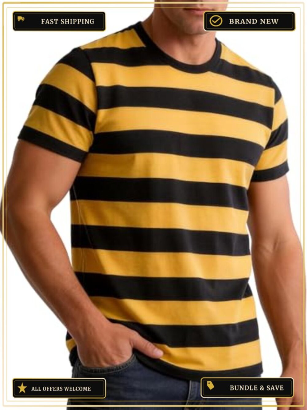 Men's Cotton Striped Crew Neck Short Sleeve Casual T-Shirt